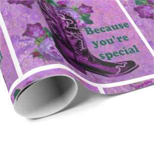 Papel De Regalo Botín de vaquero morado con rosas Eres especial
