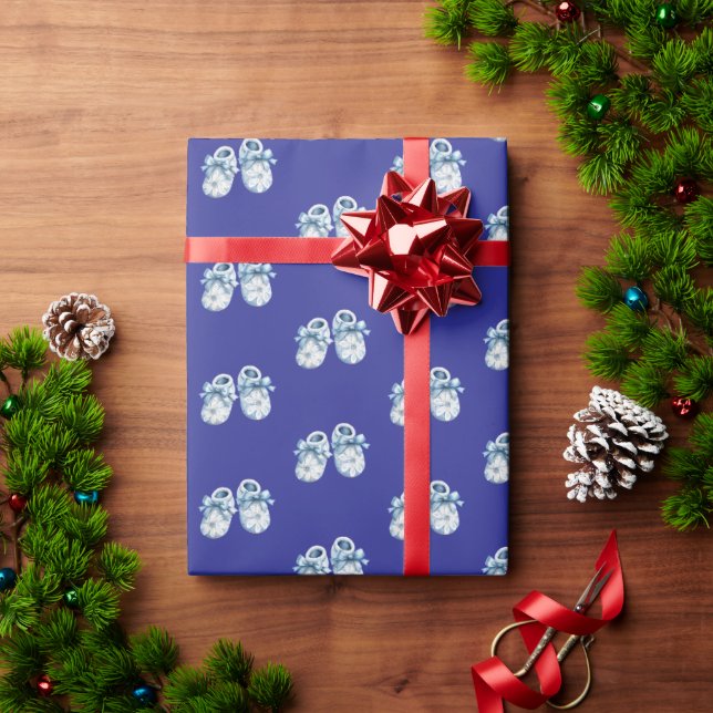 Papel De Regalo Botitas de bebé boho azules (Regalo de vacaciones)