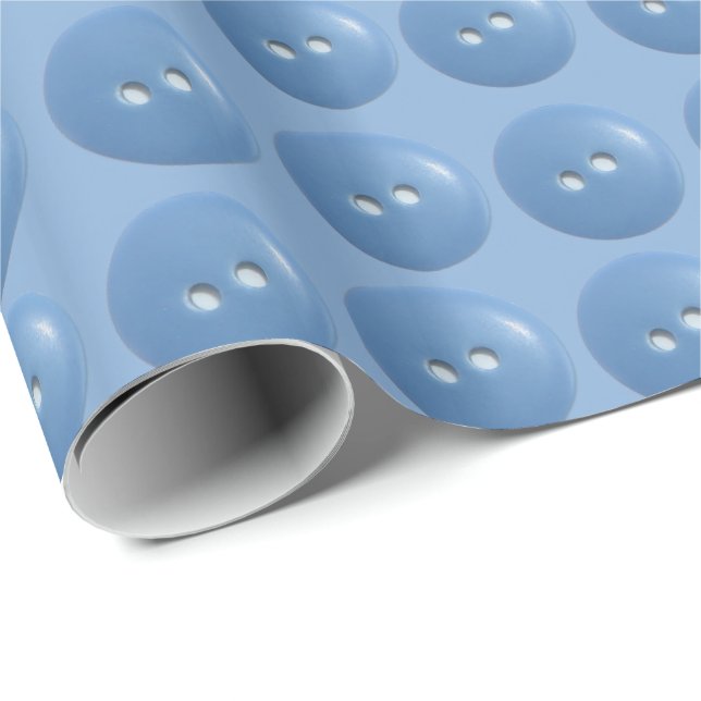 Papel De Regalo Botones azules de coser sobre patrón azul (Esquina del rollo)