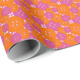 Papel De Regalo Botones de Gingham Naranja Rosa - Sala de manualid