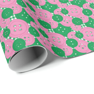 Papel De Regalo Botones de Gingham Rosado y Verde - Sala de manual