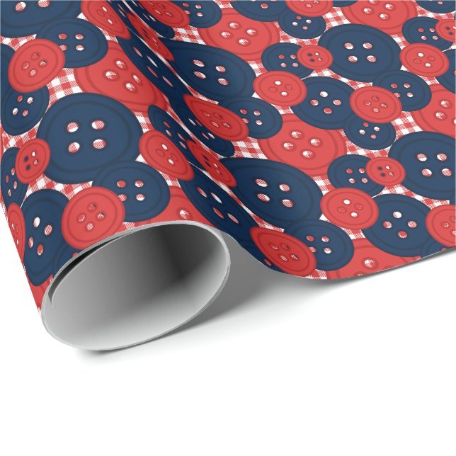 Papel De Regalo Botones de Navy Rojo a Cuadros - Sala de Manualida (Esquina del rollo)