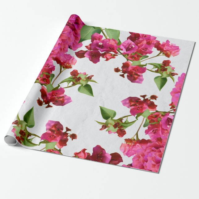 Papel De Regalo Bougainvillea Floral Mediterráneo Isla Griega (Desenrollado)