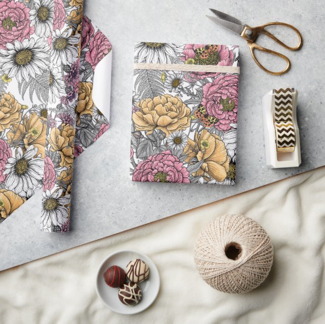 Papel De Regalo Bouquet de flores - rosas, peonías, daisies y fe (Artesanía)