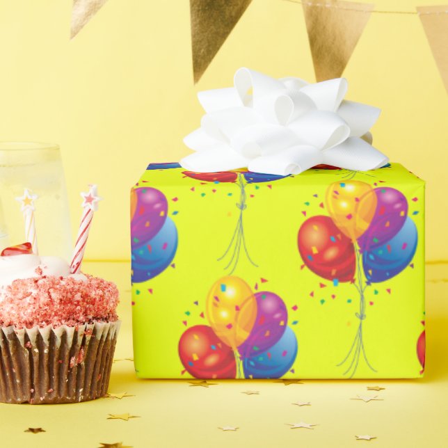 Papel De Regalo bouquet de globo de cumpleaños en amarillo (Fiesta de cumpleaños )