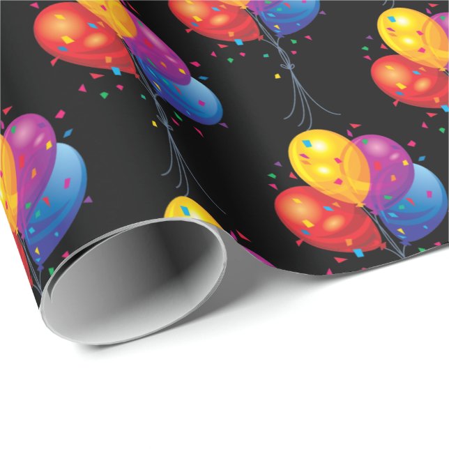 Papel De Regalo bouquet de globo de cumpleaños en negro (Esquina del rollo)