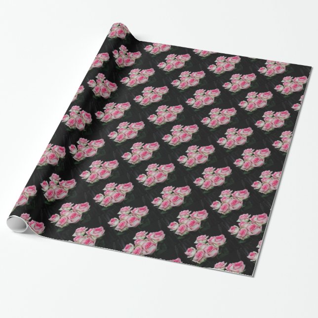 Papel De Regalo Bouquet De Rosas Blancas-Rosa (Desenrollado)