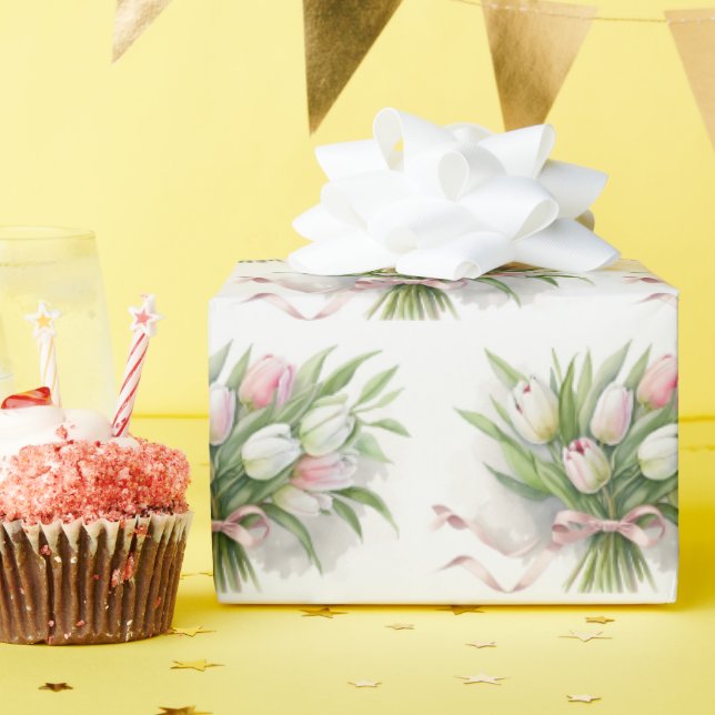Papel De Regalo Bouquet tulipán rosa y blanco (Fiesta de cumpleaños )