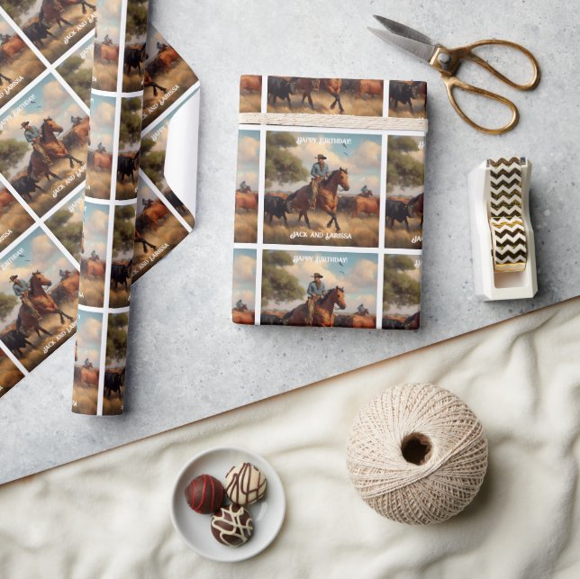 Papel De Regalo Bovinos de corral pastando ganado a caballo (Artesanía)