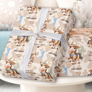 Papel De Regalo Bovinos Rodeo Beige Caballo Nombre Occidental Prim