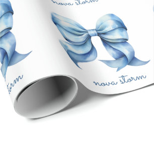 Papel De Regalo Bow azul moderno personalizado con monograma de no