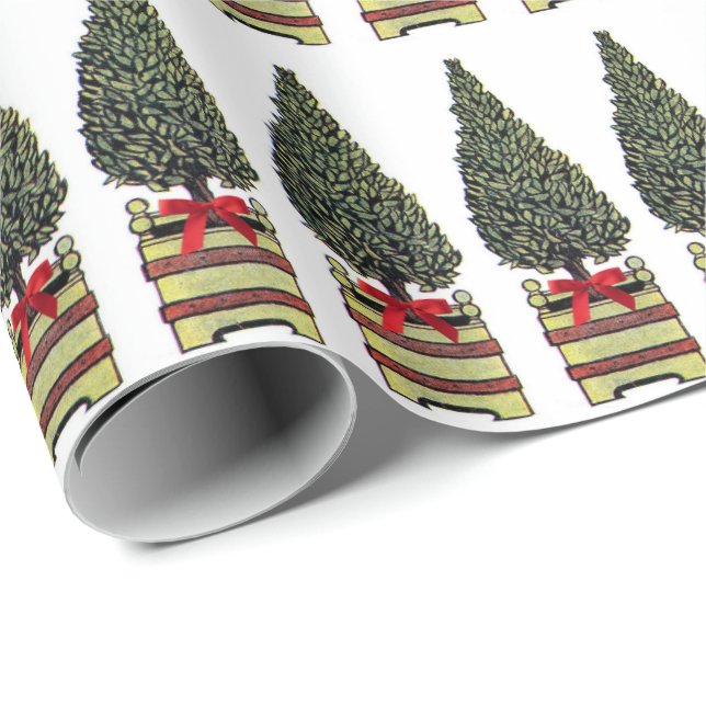 Papel De Regalo Bow rojo del árbol de Navidad clásico festivo (Esquina del rollo)