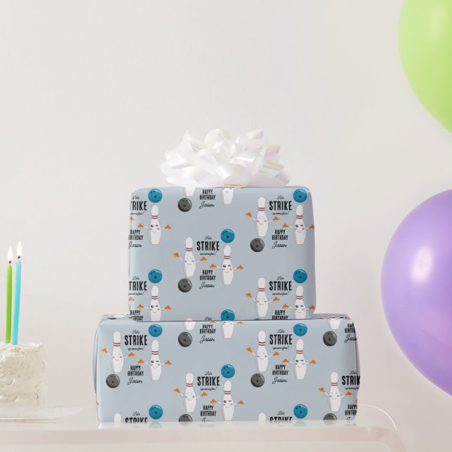 Papel De Regalo Bowling Pizza Strike Algunos Divertidos Niños Cump (Regalos de fiesta)