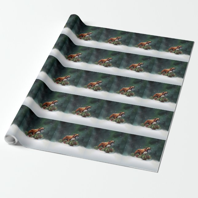 Papel De Regalo Boxeador Navidad nieve invierno (Desenrollado)