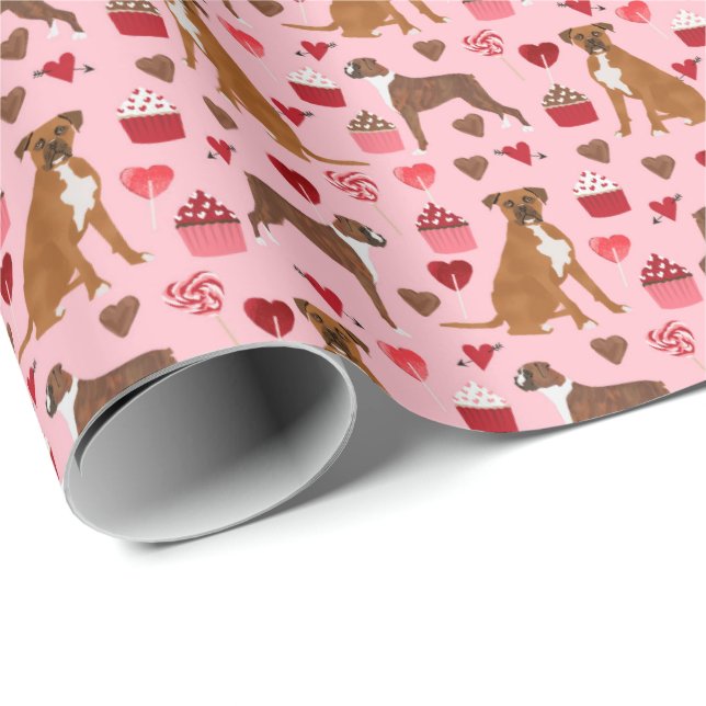 Papel De Regalo Boxer Dog Valentines Gift Wrap (Esquina del rollo)