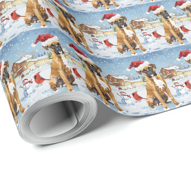 Papel De Regalo Boxer Dog Winter Wonderland Navidades Alegría (Esquina del rollo)