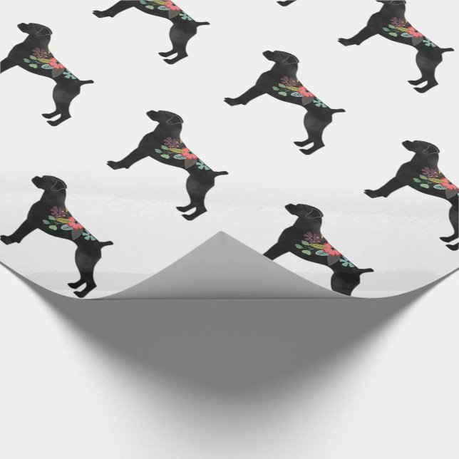 Papel De Regalo Boxer Perro Raza Natural Boho Floral Silhouette (Esquina)