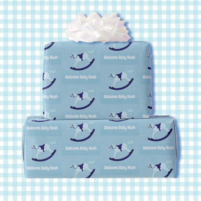 Papel De Regalo Boy Baby Shower Cute Rockefeller Nombre Azul (Subido por el creador)
