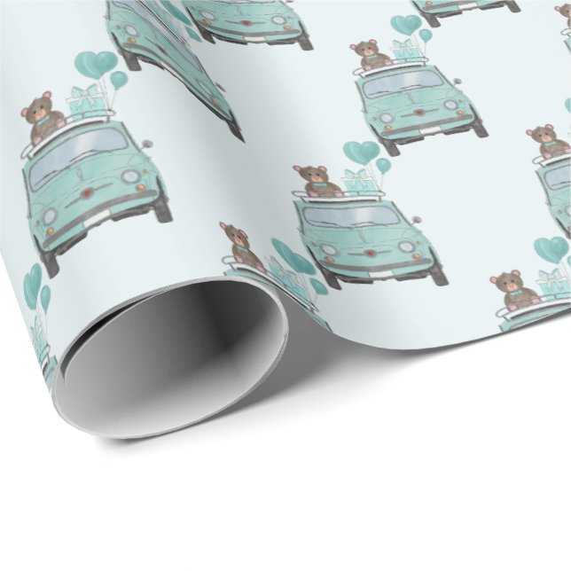 Papel De Regalo Boy Baby Shower Fiat 500 (Esquina del rollo)