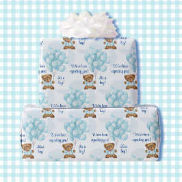 Papel De Regalo Boy Baby Shower Teddy Bear Blue Balloons Añadir no