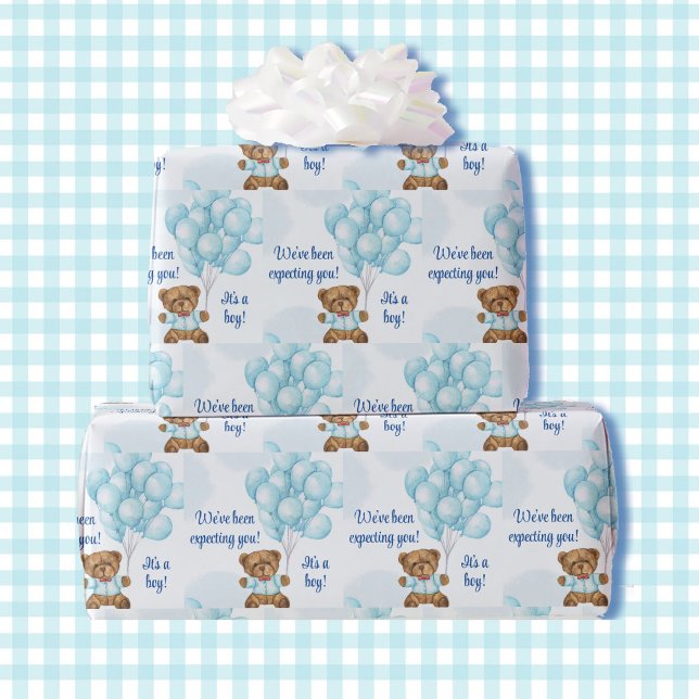 Papel De Regalo Boy Baby Shower Teddy Bear Blue Balloons Añadir no (Subido por el creador)