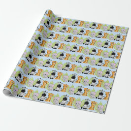 Papel De Regalo Boy Blue Baby Shower Cute Safari Jungle Animales