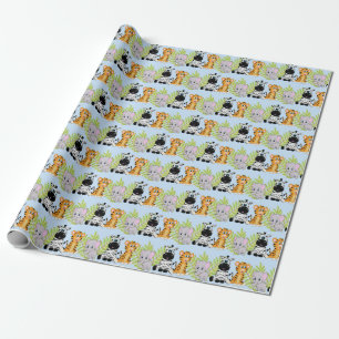 Papel De Regalo Boy Blue Baby Shower Cute Safari Jungle Animales