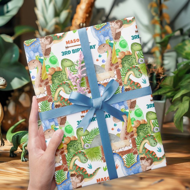 Papel De Regalo Boy Dinosaur 3rd Birthday Party (Subido por el creador)