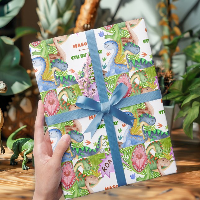 Papel De Regalo Boy Dinosaur 4th Birthday Invitation (Subido por el creador)