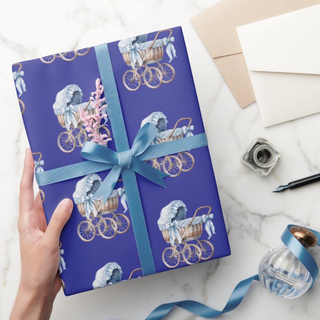 Papel De Regalo Boy oh Boy Blue Baby Carriage  (Regalar)
