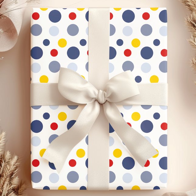 Papel De Regalo Boy Polka puntos azul amarillo y rojo patrón (Subido por el creador)