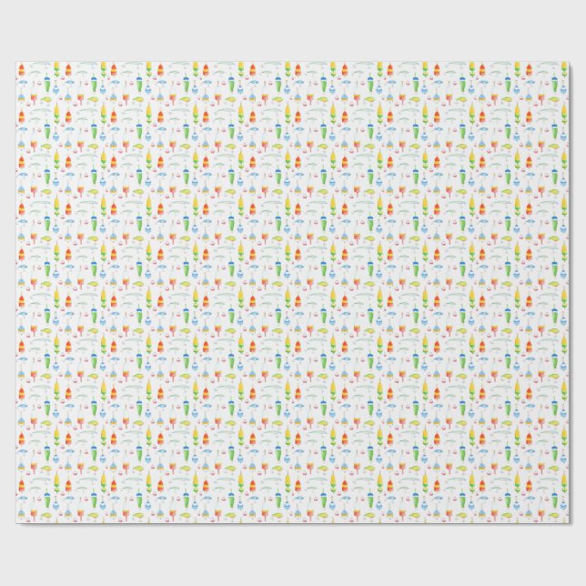 Papel De Regalo Boyas y lures de acuarela de pesca (Superficie plana)