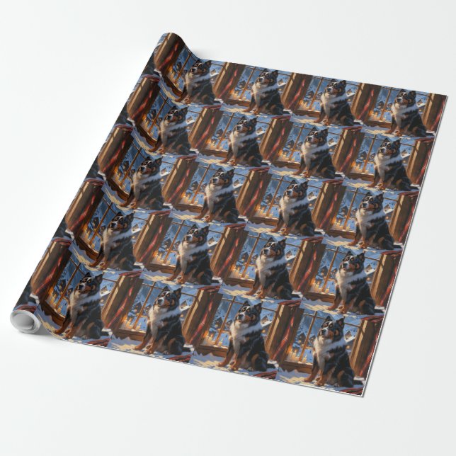 Papel De Regalo Boyero de Berna con Luces de Navidad Fiesta  (Desenrollado)