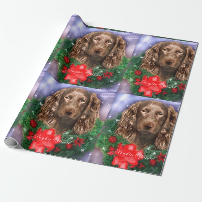 Papel De Regalo Boykin Spaniel Navidades Wreath (Desenrollado)