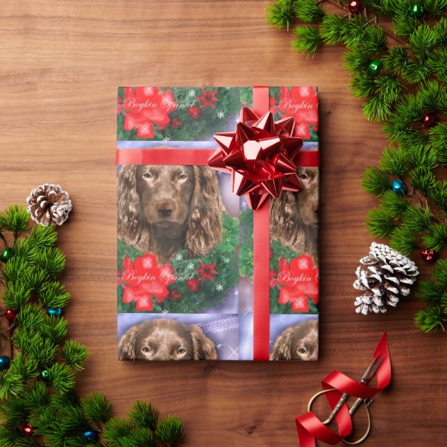 Papel De Regalo Boykin Spaniel Navidades Wreath (Regalo de vacaciones)
