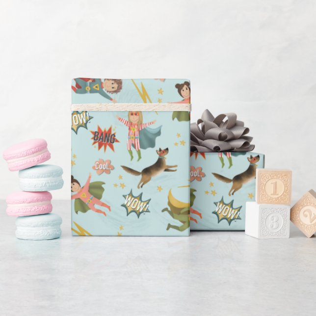 Papel De Regalo Boys Blue Action Superhero Kids Cumpleaños (Baby Shower)