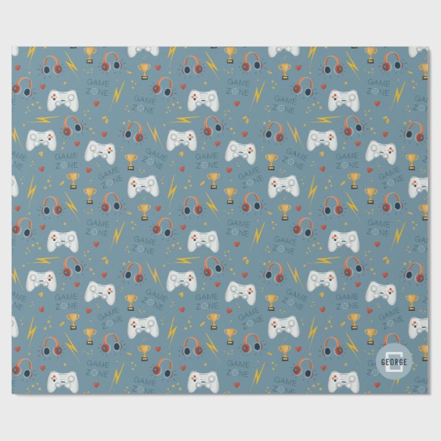 Papel De Regalo Boys Blue Video Game Kids Guay Birthday (Superficie plana)