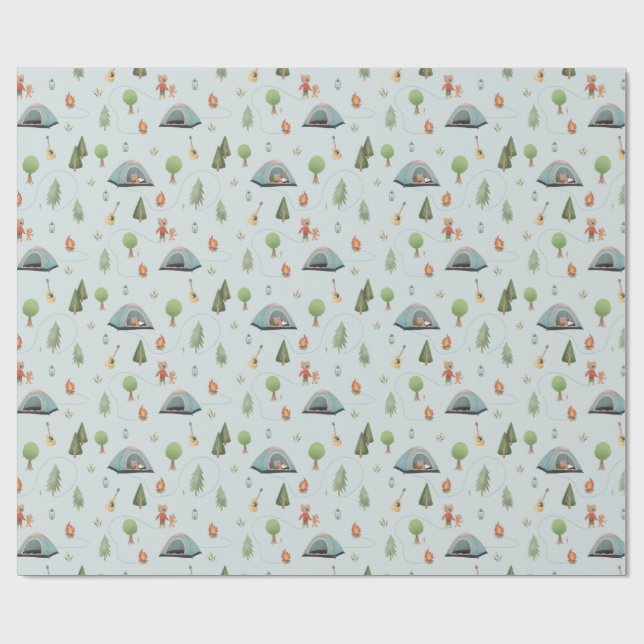 Papel De Regalo Boys Woodland Bears Forest Camping Birthday (Superficie plana)