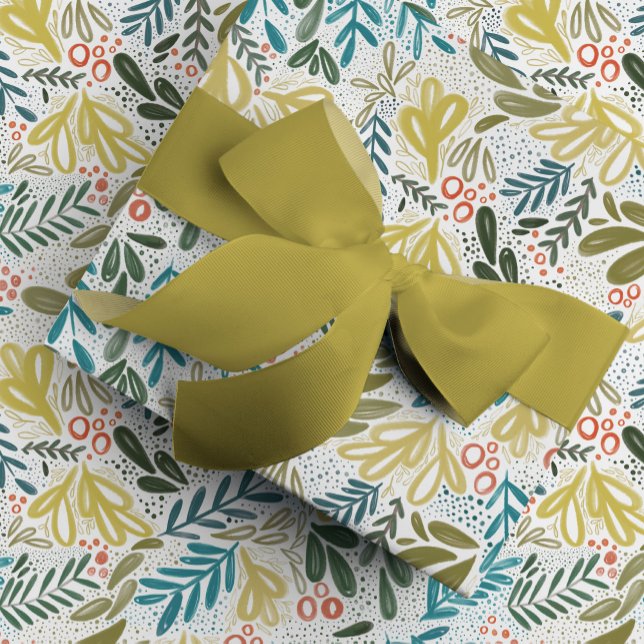 Papel De Regalo Bramble | Botánica festiva (Watercolor Christmas botanical bramble festive holiday gift wrapping paper.)