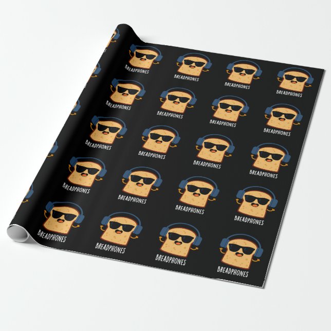 Papel De Regalo Breadphones Funny Bread Pun Dark BG (Desenrollado)