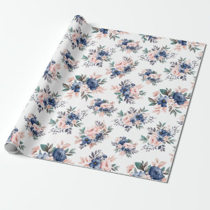 Papel De Regalo Brida Floral De Color Azul Rosa Y Naval
