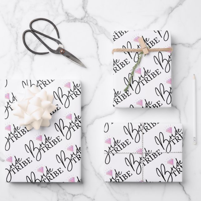 Papel de regalo Bride Tribe hoja plana Set de 3 (Anverso)