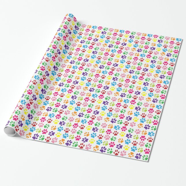 Papel De Regalo Bright Colorful Paw Prints Pattern (Desenrollado)