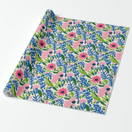 Papel De Regalo Bright Floral Fun Happy Pink Blue Bold Moda