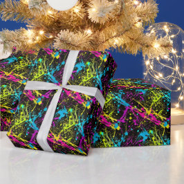 Papel De Regalo Bright Neon Paint Splatter