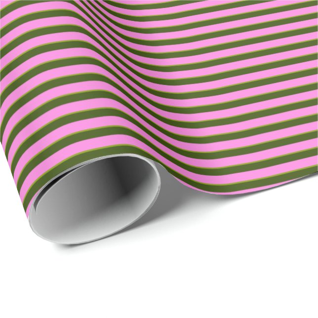 Papel De Regalo Bright Pink and Green Retro Stripe Modern (Esquina del rollo)