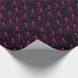 Papel De Regalo Bright Pink Happy Dancing Skeletons Patrón de horr