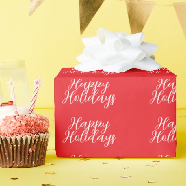 Papel De Regalo Bright Red Plain Elegant Happy Holidays Handwrite (Fiesta de cumpleaños )