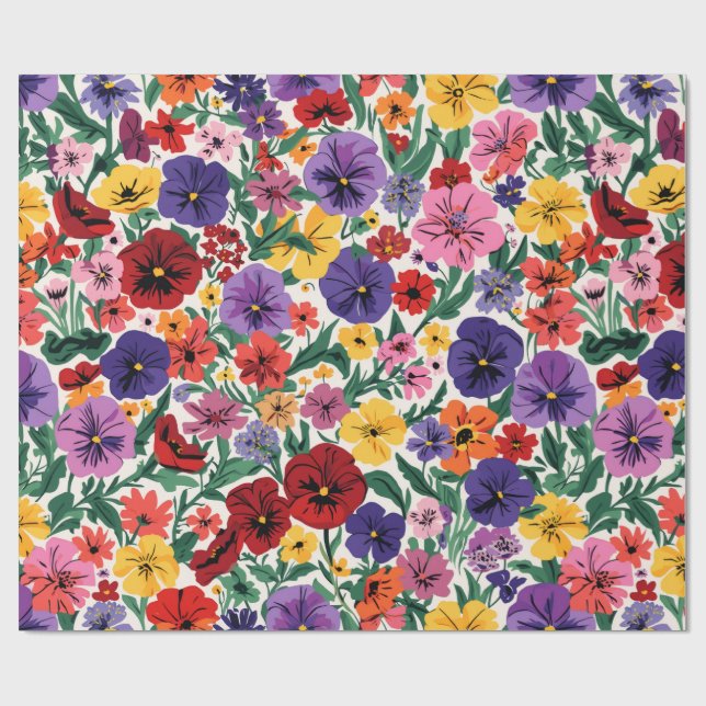 Papel De Regalo Bright Spring Pansies Floral Garden Pattern (Superficie plana)