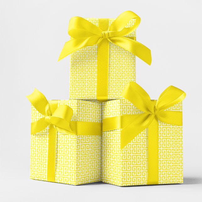 Papel De Regalo Bright Yellow and White Greek Key Pattern (Bright Yellow and White Greek Key Pattern Wrapping Paper Roll)